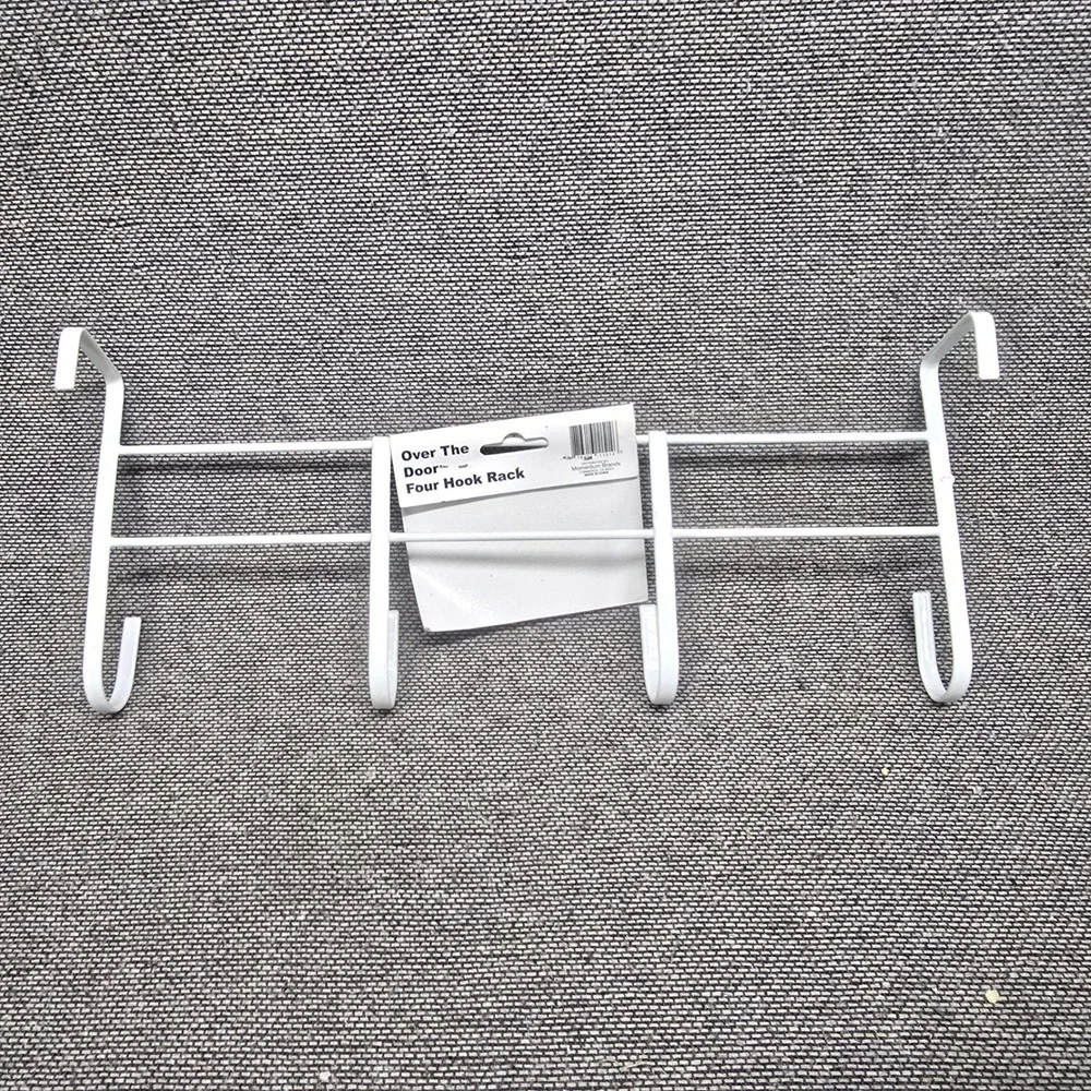 Momentum Brands Hook Rack Over Door Organizer 14in White New 4 Hook Metal